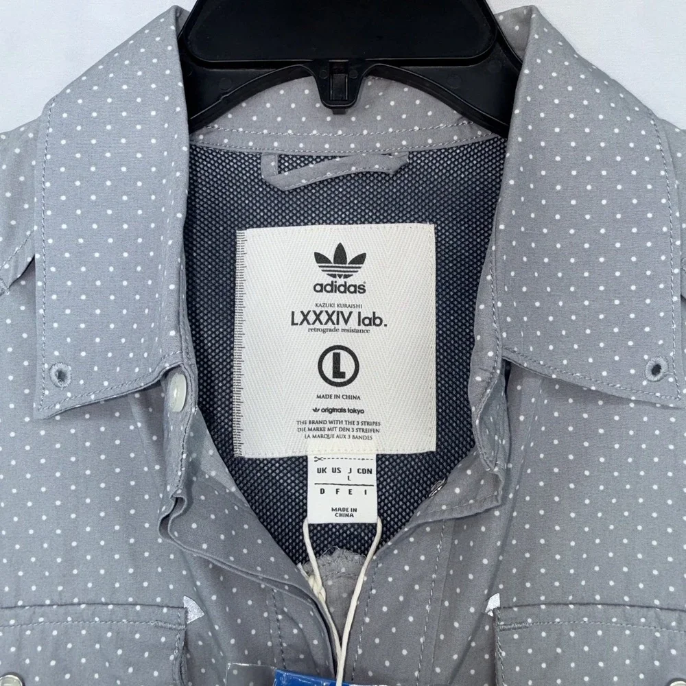 adidas Originals LXXXIV Lab Western Shirt Mens L Gray Polka Dot Snap F49321